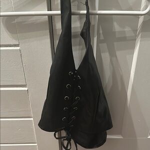 Black Lace-Up corset halter top - faux leather